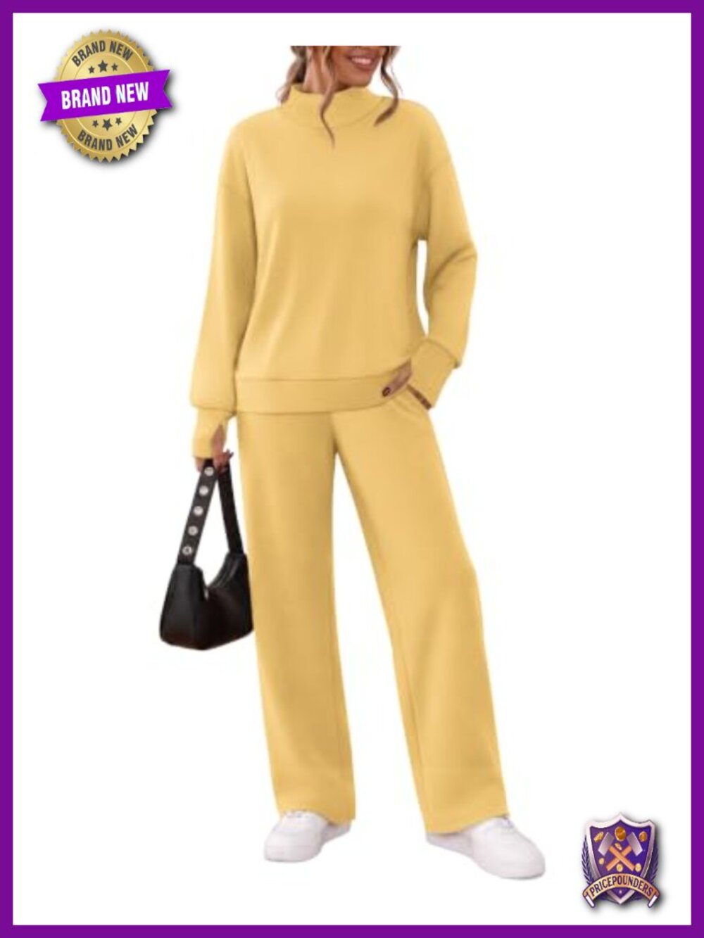 Womens 2 Piece Lounge Set Mock Neck Sweatshirt Wide Leg Pants